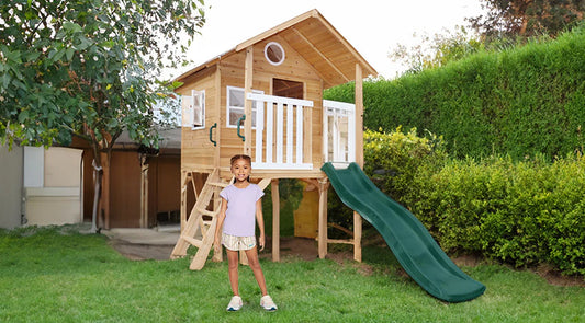 Archie Elevated Cubby House with Green Slide