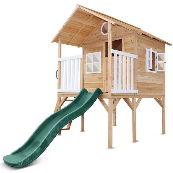 Archie Elevated Cubby House with Green Slide