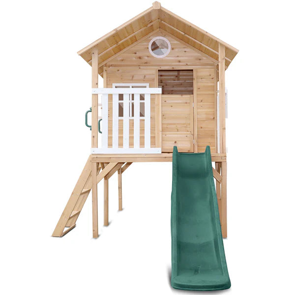 Archie Elevated Cubby House with Green Slide