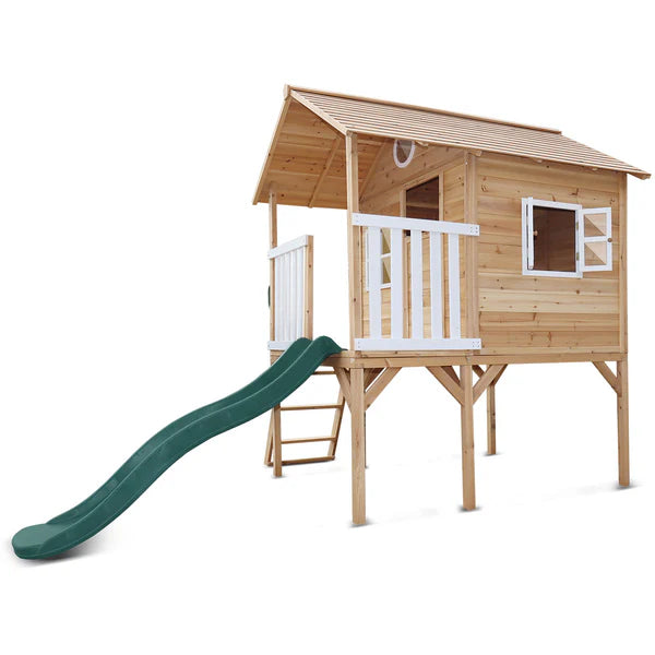 Archie Elevated Cubby House with Green Slide