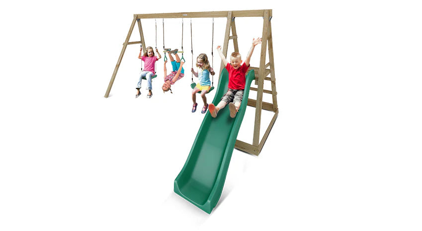 Winston 4-Station Timber Swing Set with Green Slide