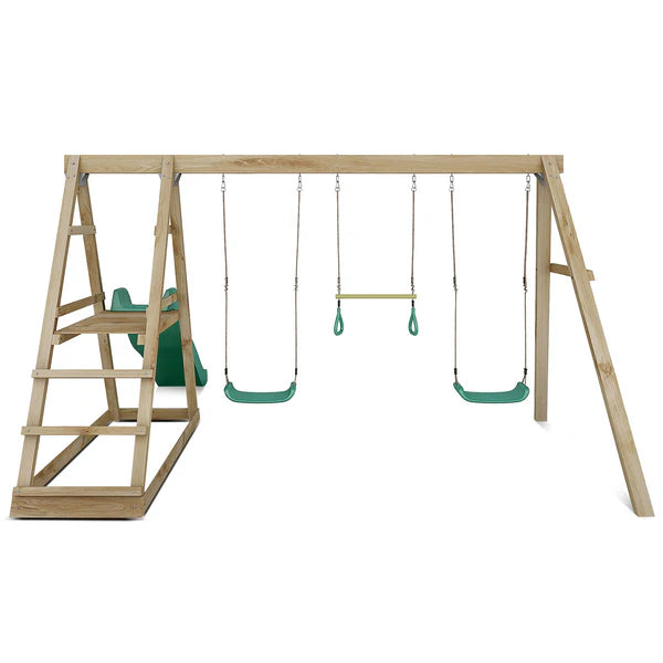 Winston 4-Station Timber Swing Set with Green Slide