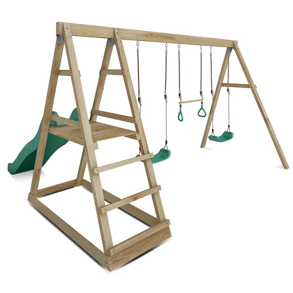 Winston 4-Station Timber Swing Set with Green Slide